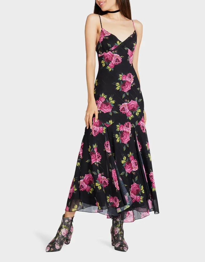 Women ADDISON MIDI DRESS PINK ROSE BLACK MULTI Black Multi Betsey Johnson