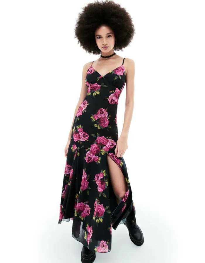 Women ADDISON MIDI DRESS PINK ROSE BLACK MULTI Black Multi Betsey Johnson