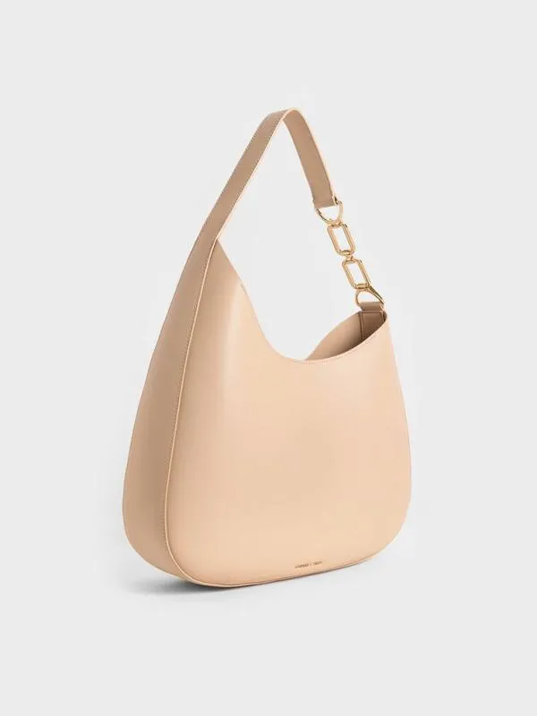 Women Agatha ChainAccent Slouchy Hobo Bag 8211 Beige CHARLES and KEITH Hobo Bags
