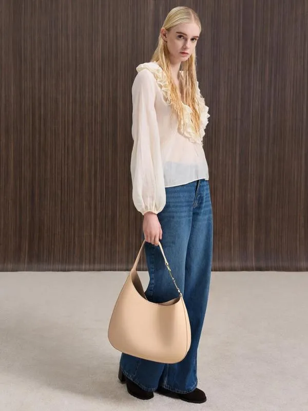 Women Agatha ChainAccent Slouchy Hobo Bag 8211 Beige CHARLES and KEITH Hobo Bags