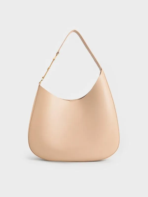 Women Agatha ChainAccent Slouchy Hobo Bag 8211 Beige CHARLES and KEITH Hobo Bags