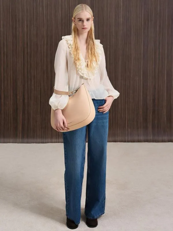 Women Agatha ChainAccent Slouchy Hobo Bag 8211 Beige CHARLES and KEITH Hobo Bags