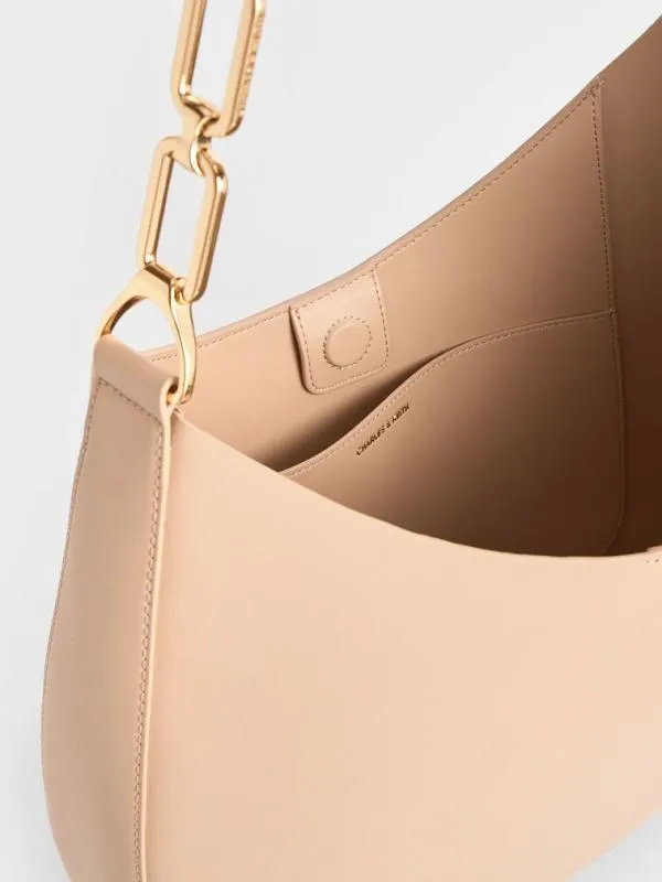 Women Agatha ChainAccent Slouchy Hobo Bag 8211 Beige CHARLES and KEITH Hobo Bags