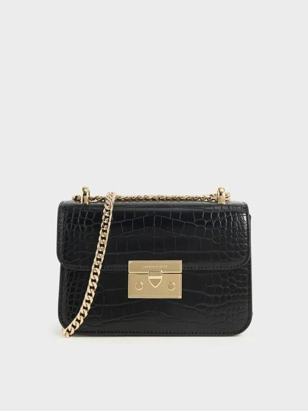 Women Alva CrocEffect Chain Strap Crossbody Bag 8211 Black CHARLES and KEITH Crossbody Bags Women Alva CrocEffect Chain Strap Crossbody Bag 8211 Black CHARLES and KEITH Crossbody Bags