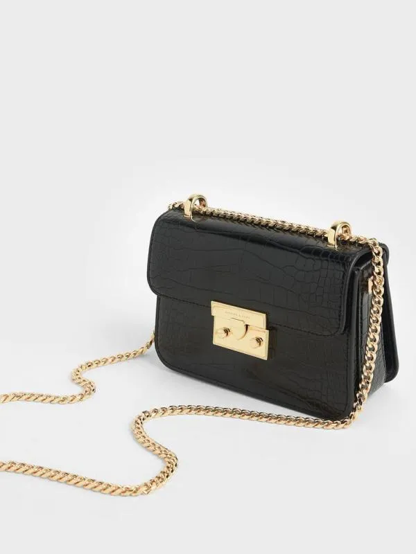 Women Alva CrocEffect Chain Strap Crossbody Bag 8211 Black CHARLES and KEITH Crossbody Bags Women Alva CrocEffect Chain Strap Crossbody Bag 8211 Black CHARLES and KEITH Crossbody Bags
