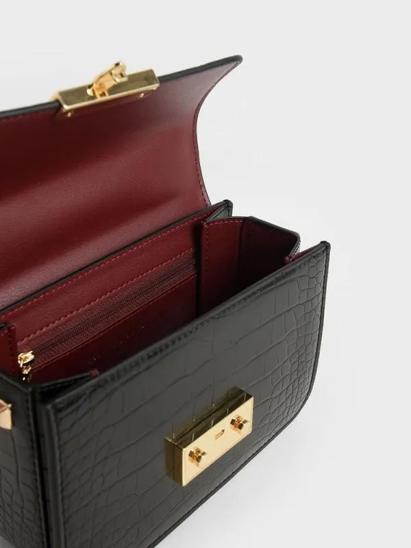 Women Alva CrocEffect Chain Strap Crossbody Bag 8211 Black CHARLES and KEITH Crossbody Bags Women Alva CrocEffect Chain Strap Crossbody Bag 8211 Black CHARLES and KEITH Crossbody Bags
