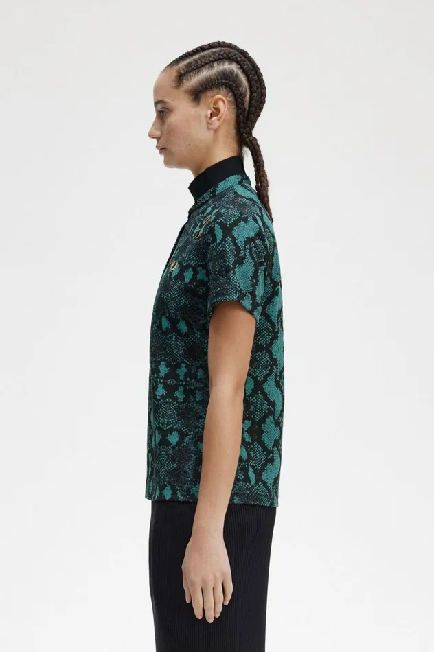 Women Amy Winehouse FoundationSnake Print Polo Shirt Deep Mint Fred Perry Polo Shirts