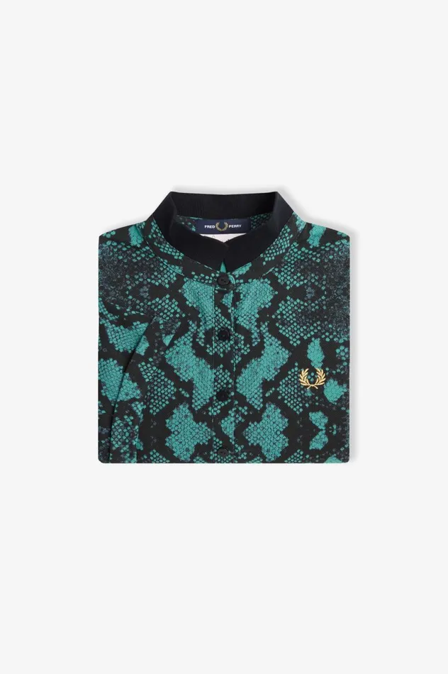 Women Amy Winehouse FoundationSnake Print Polo Shirt Deep Mint Fred Perry Polo Shirts