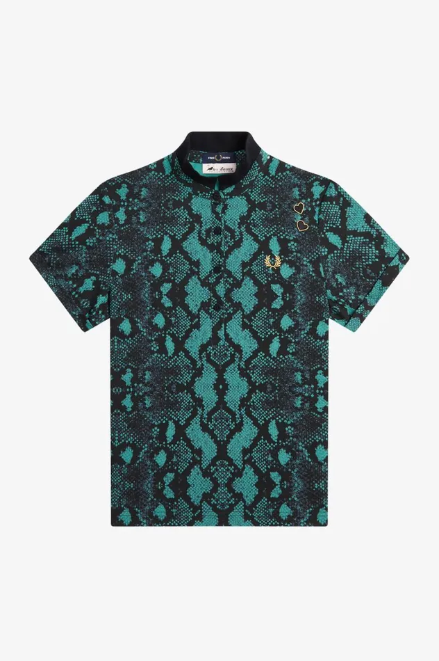 Women Amy Winehouse FoundationSnake Print Polo Shirt Deep Mint Fred Perry Polo Shirts