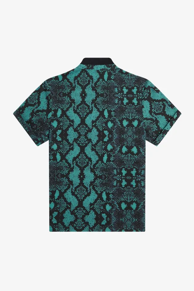 Women Amy Winehouse FoundationSnake Print Polo Shirt Deep Mint Fred Perry Polo Shirts