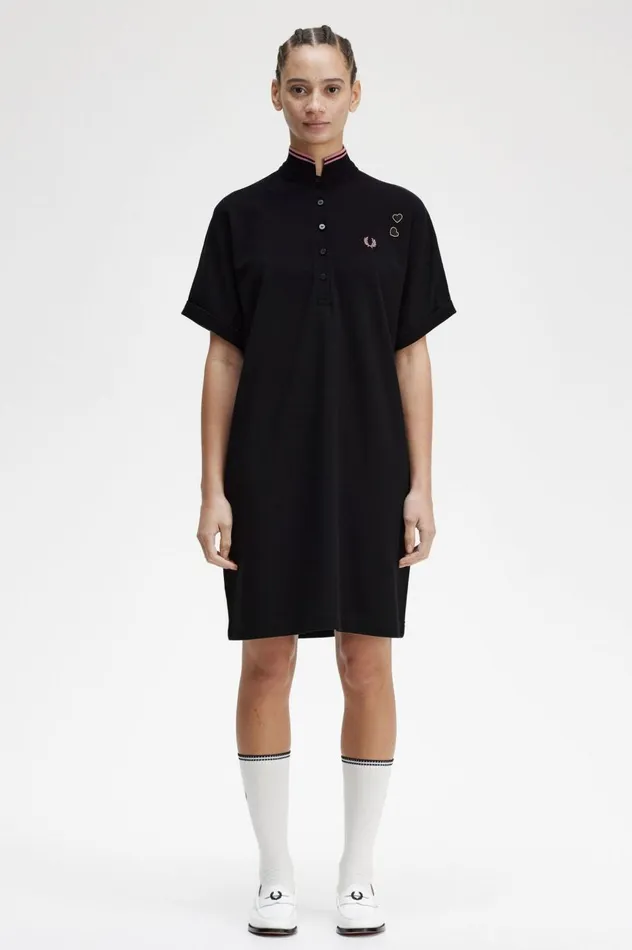 Women Amy Winehouse FoundationTipped Piqu Shirt Dress Black Fred Perry Dresses