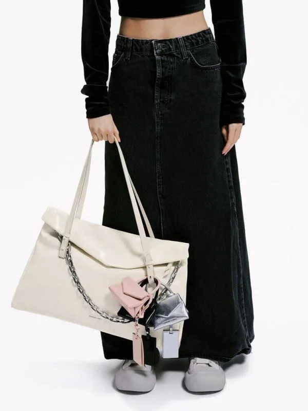 Women Andromeda ChunkyChain Trapeze Xl Tote Bag 8211 Cream CHARLES and KEITH Slouchy Bags