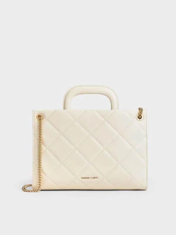 Women Apfra Quilted ChainHandle Bag 8211 Cream CHARLES and KEITH Tote Bags
