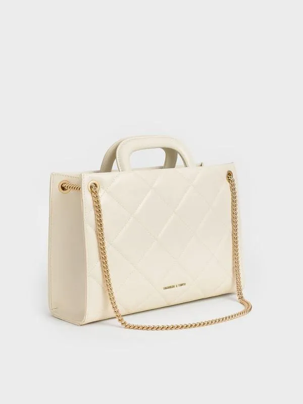 Women Apfra Quilted ChainHandle Bag 8211 Cream CHARLES and KEITH Tote Bags