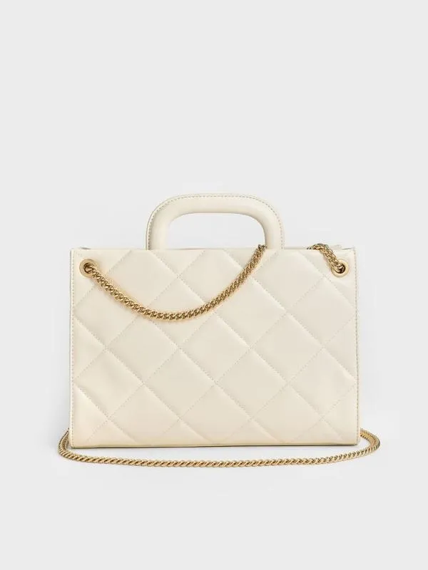 Women Apfra Quilted ChainHandle Bag 8211 Cream CHARLES and KEITH Tote Bags