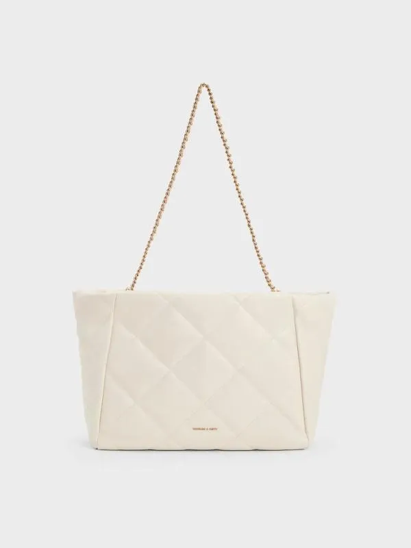 Women Apfra Quilted ChainHandle Tote Bag 8211 Cream CHARLES and KEITH Slouchy Bags Women Apfra Quilted ChainHandle Tote Bag 8211 Cream CHARLES and KEITH Slouchy Bags