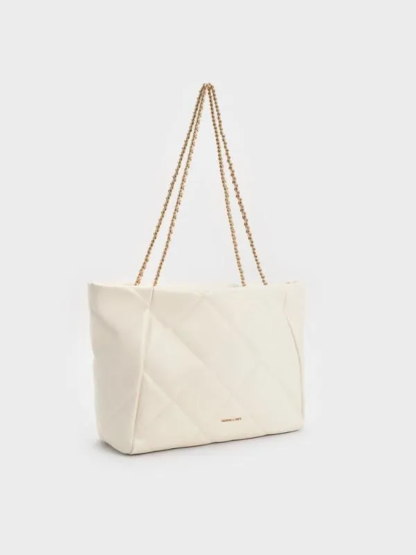 Women Apfra Quilted ChainHandle Tote Bag 8211 Cream CHARLES and KEITH Slouchy Bags