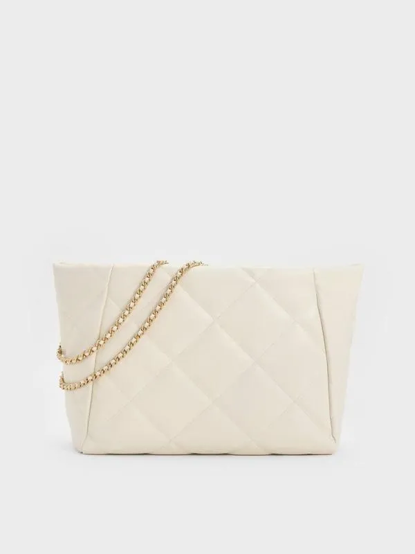 Women Apfra Quilted ChainHandle Tote Bag 8211 Cream CHARLES and KEITH Slouchy Bags