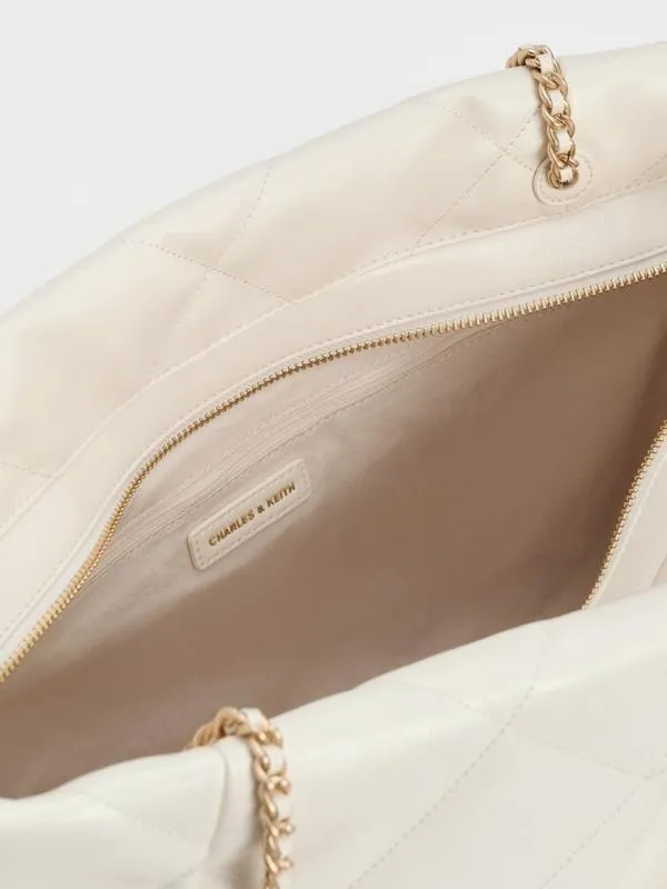 Women Apfra Quilted ChainHandle Tote Bag 8211 Cream CHARLES and KEITH Slouchy Bags