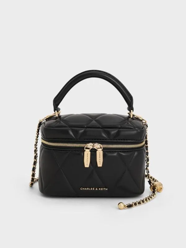 Women Arwen Quilted Top Handle Vanity Bag 8211 Black CHARLES and KEITH Crossbody Bags Women Arwen Quilted Top Handle Vanity Bag 8211 Black CHARLES and KEITH Crossbody Bags