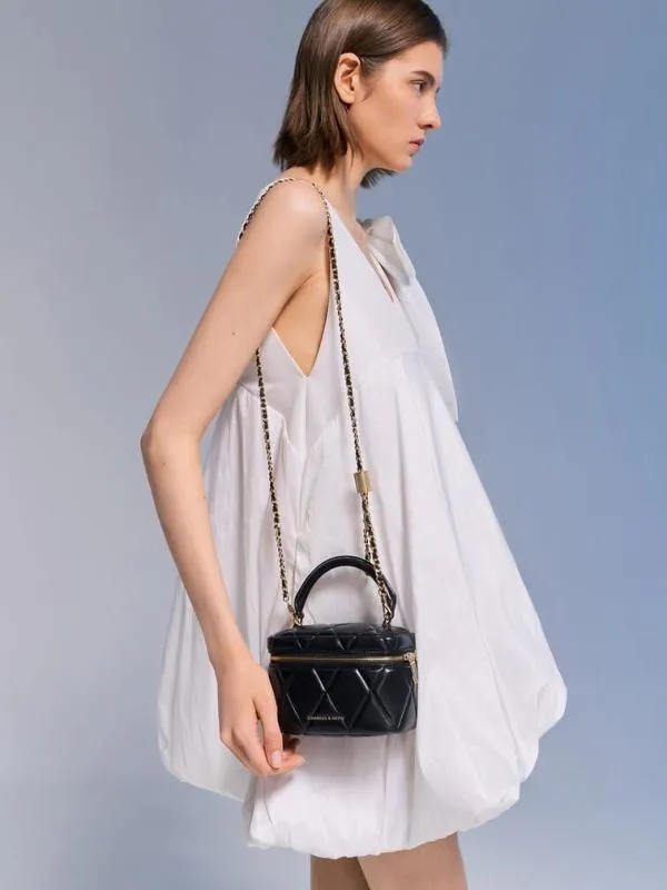 Women Arwen Quilted Top Handle Vanity Bag 8211 Black CHARLES and KEITH Crossbody Bags