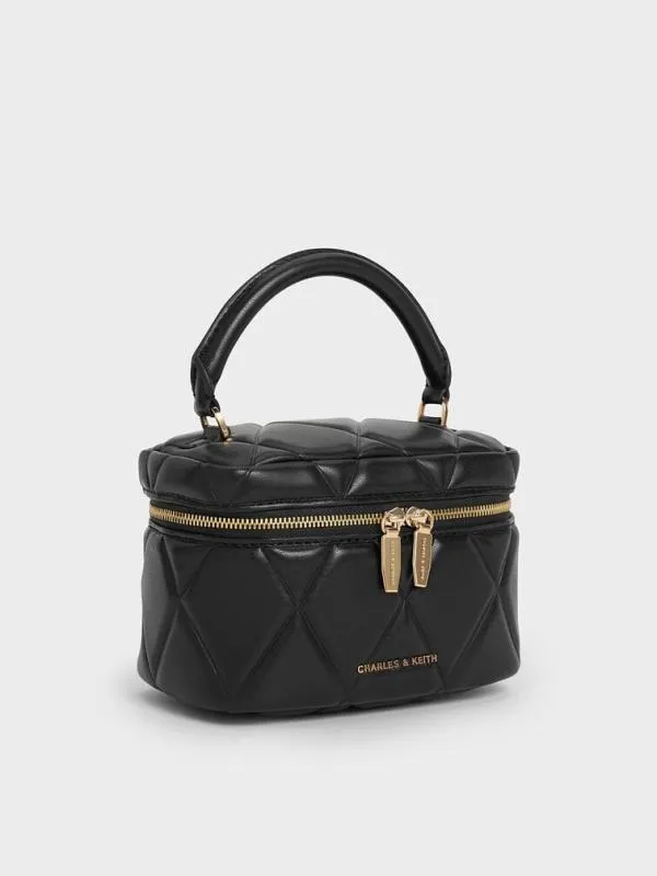 Women Arwen Quilted Top Handle Vanity Bag 8211 Black CHARLES and KEITH Crossbody Bags