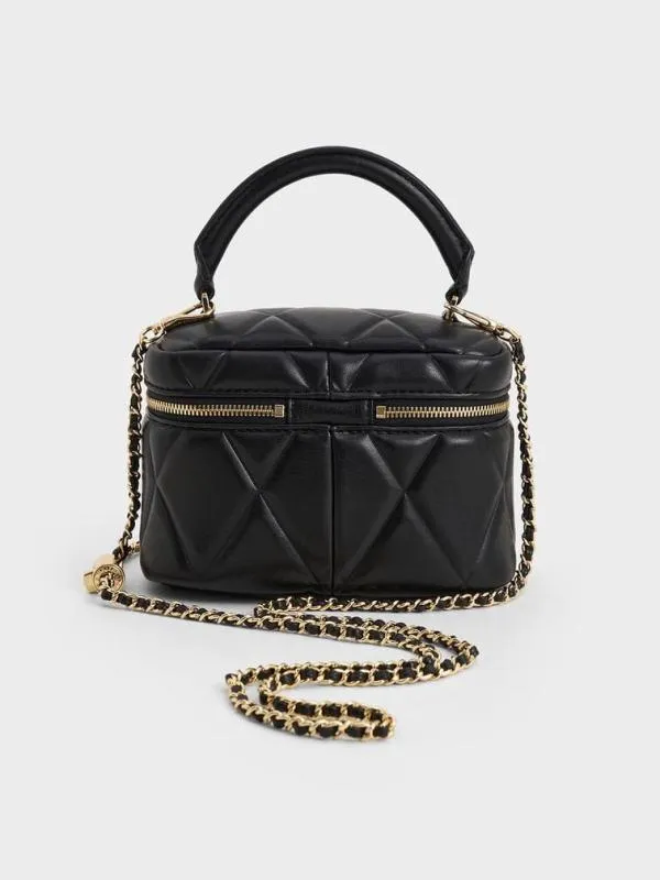 Women Arwen Quilted Top Handle Vanity Bag 8211 Black CHARLES and KEITH Crossbody Bags