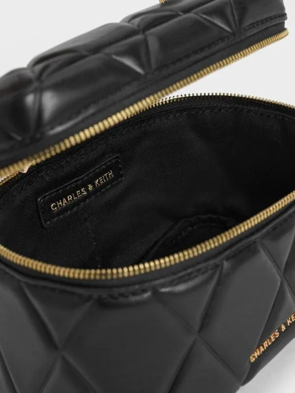 Women Arwen Quilted Top Handle Vanity Bag 8211 Black CHARLES and KEITH Crossbody Bags
