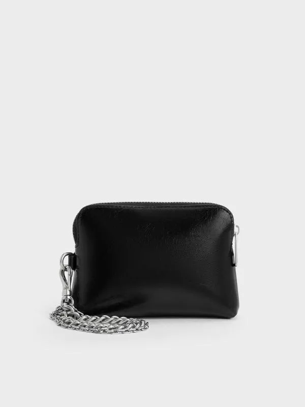 Women Atwood CrinkleEffect ChainHandle Pouch 8211 Noir CHARLES and KEITH Wristlets and Pouches
