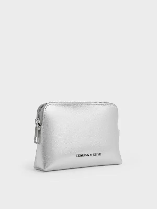 Women Atwood Metallic CrinkleEffect ChainHandle Pouch 8211 Silver CHARLES and KEITH Wristlets and Pouches
