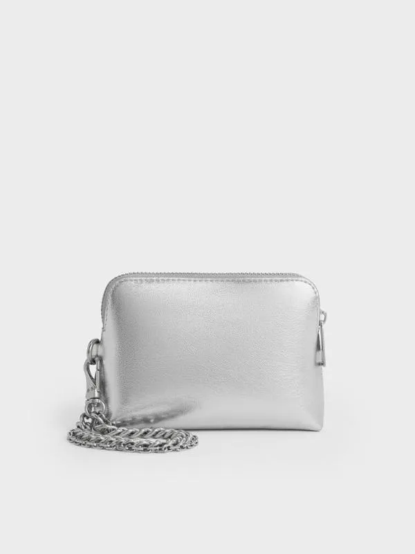 Women Atwood Metallic CrinkleEffect ChainHandle Pouch 8211 Silver CHARLES and KEITH Wristlets and Pouches