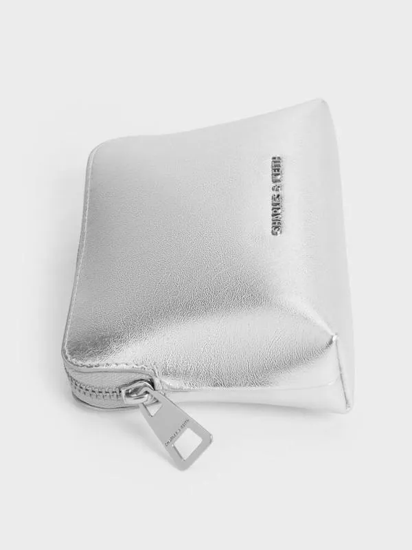Women Atwood Metallic CrinkleEffect ChainHandle Pouch 8211 Silver CHARLES and KEITH Wristlets and Pouches