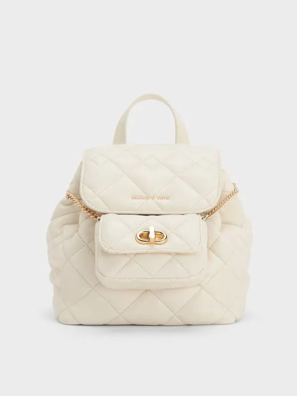 Women Aubrielle Quilted Backpack 8211 Cream CHARLES and KEITH Backpacks
