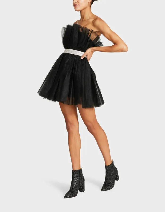 Women BETSEYS BLING TULLE DRESS BLACK Black Betsey Johnson
