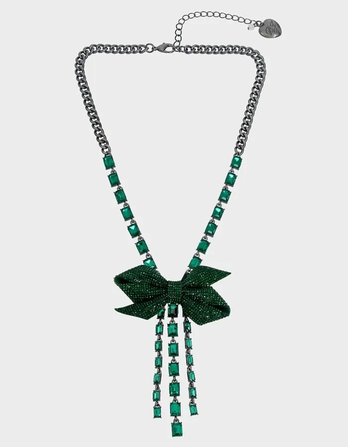 Women BETSEYS BOWS CRYSTAL Y NECKLACE GREEN Green Betsey Johnson