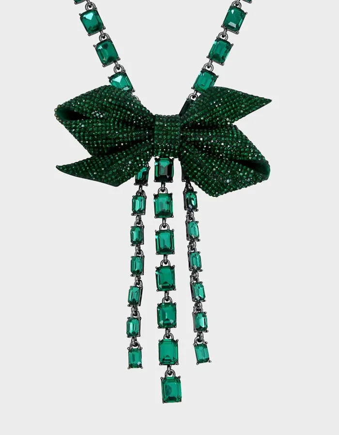 Women BETSEYS BOWS CRYSTAL Y NECKLACE GREEN Green Betsey Johnson