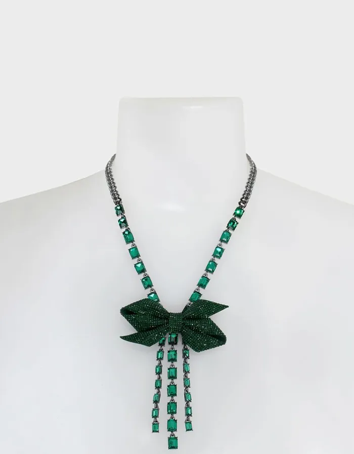 Women BETSEYS BOWS CRYSTAL Y NECKLACE GREEN Green Betsey Johnson