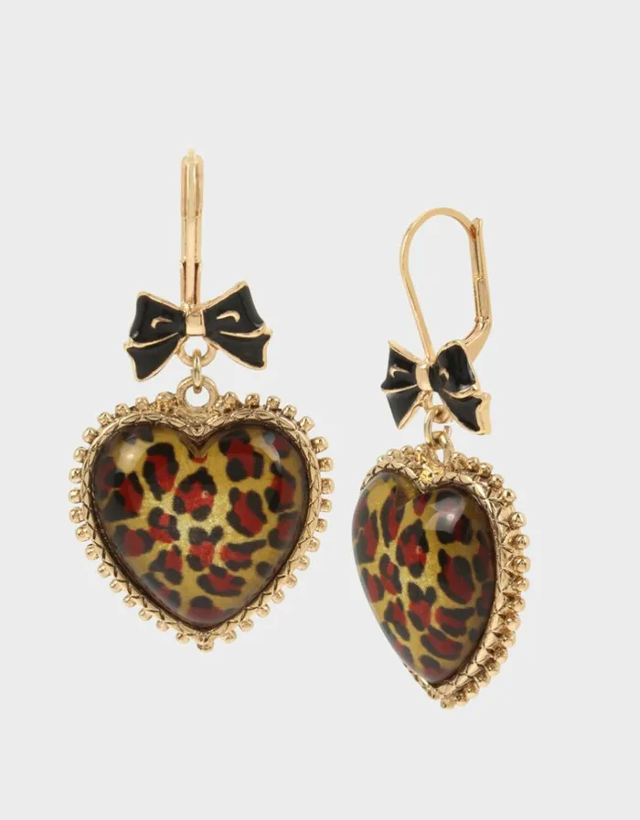 Women BETSEYS LEOPARD HEART DROP EARRINGS LEOPARD Betsey Johnson
