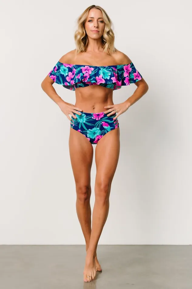 Women Bikini Baltic Born Keke Off Shoulder Bikini Top Navy Tropical Floral