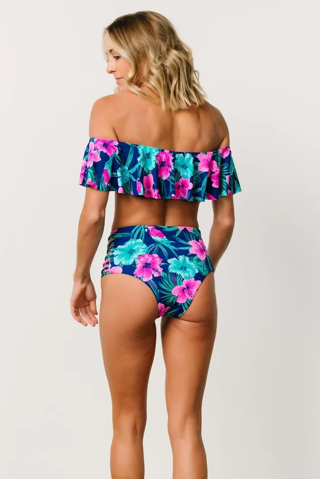 Women Bikini Baltic Born Keke Off Shoulder Bikini Top Navy Tropical Floral