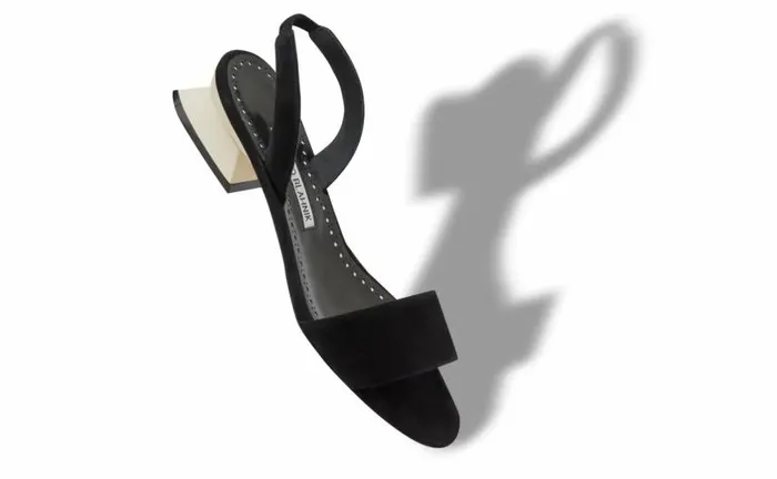 Women Black And Ivory Suede Slingback Sandals Manolo Blahnik Sandals