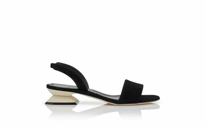Women Black And Ivory Suede Slingback Sandals Manolo Blahnik Sandals