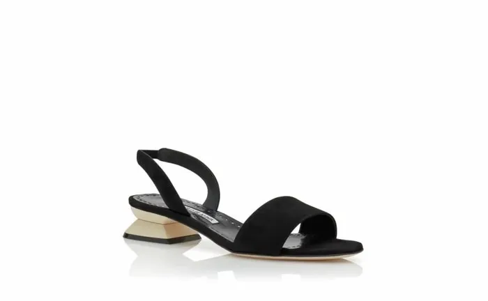 Women Black And Ivory Suede Slingback Sandals Manolo Blahnik Sandals