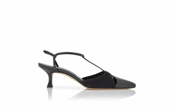 Women Black Nappa Leather TBar Pumps Manolo Blahnik Pumps