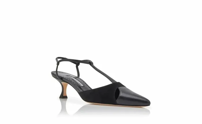 Women Black Nappa Leather TBar Pumps Manolo Blahnik Pumps