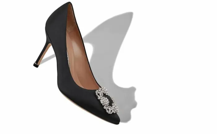 Women Black Satin Jewel Buckle Pumps Manolo Blahnik Pumps