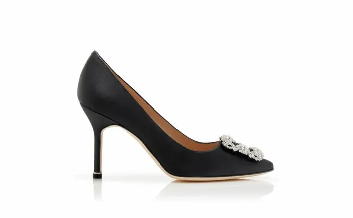 Women Black Satin Jewel Buckle Pumps Manolo Blahnik Pumps