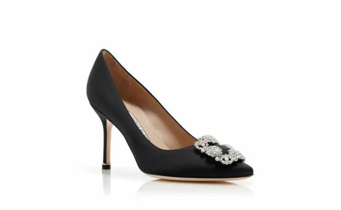 Women Black Satin Jewel Buckle Pumps Manolo Blahnik Pumps