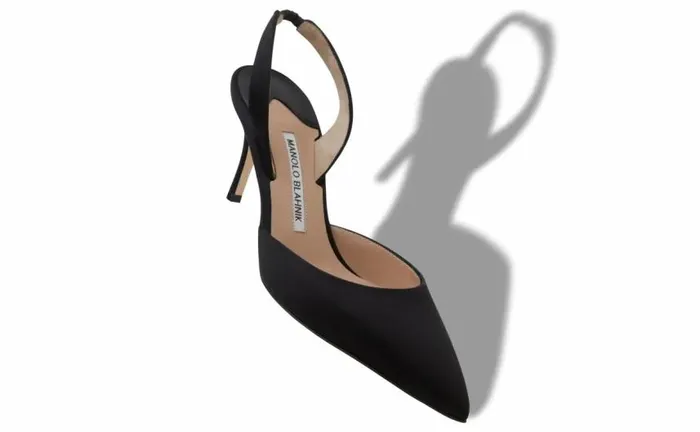 Women Black Satin Slingback Pumps Manolo Blahnik Pumps