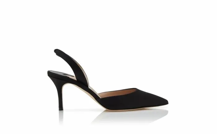 Women Black Satin Slingback Pumps Manolo Blahnik Pumps
